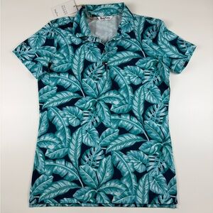 Kenny Flowers Polo Shirt Womens Med Leaf Tropical Golf Pickleball Tennis